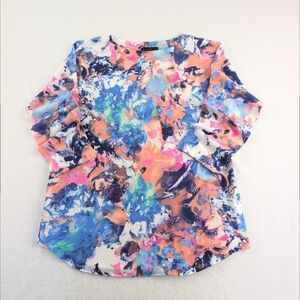 Nallie & Millie Watercolor Knit Tunic 3/4 Sleeve Women's Medium Scoop Neck